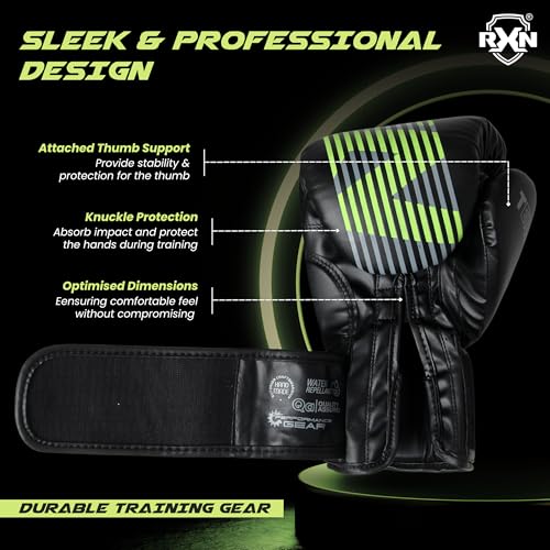 Image of RXN Terra Boxing Gloves, Pro Training & Sparring(Black /Green, 8oz)