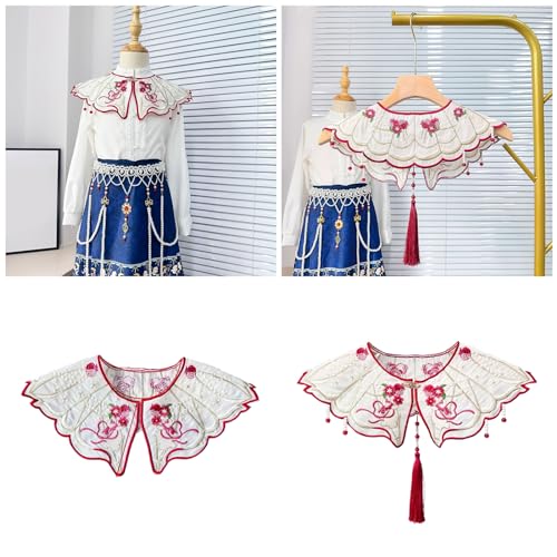 Kids Girls Chinese Vintage Embroidery Shawl Wrap Pearl Beaded Tassels False Collar Scarf Dresses Capelet2