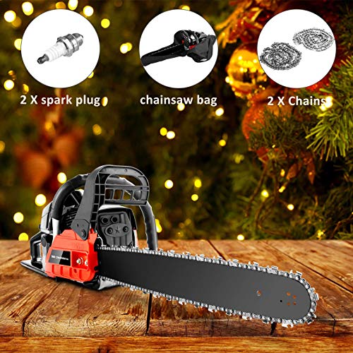 KGK 58CC Gas Powered Chainsaw 20 Inch Gas Chain Saw 2 Strokes Automatic Chain Oiler Anti-vibration System Wood Cutting Petrol Chainsaw with Tool Kit Carry Bag for Cutting Trees Farm Garden