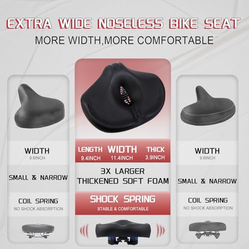 Image of BUCKLOS New Noseless Bike Seat for Comfort Men&Women Extra Wide Bicycle Seat Cushion Oversized Comfortabele Foam Padded Bike Saddle for Peloton Exercise Bike Ebike Cruiser Bikes