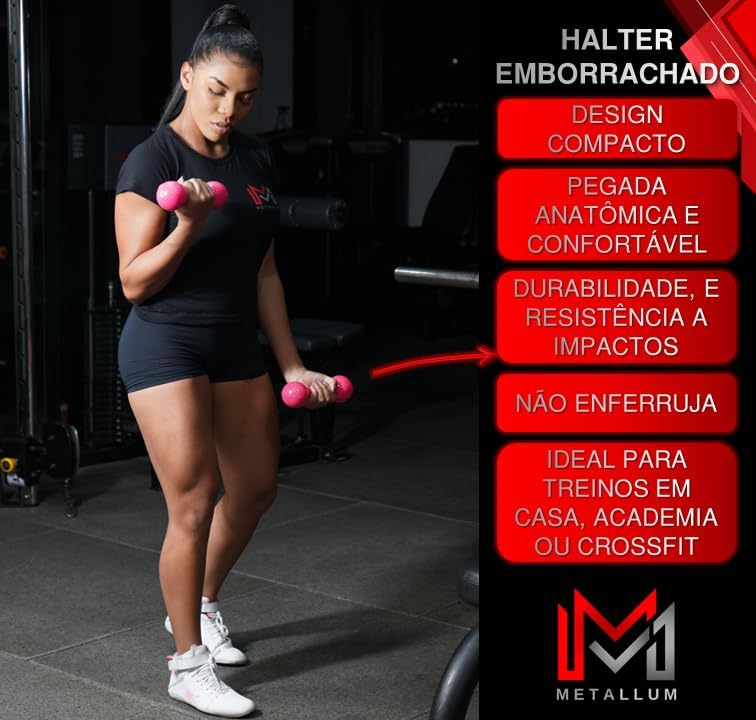 Kit Fitness: Par Halter Peso 1 Kg Rosa, Par Caneleiras 2 Kg Rosa, Colchonete Rosa, 5 Elásticos Multifuncionais