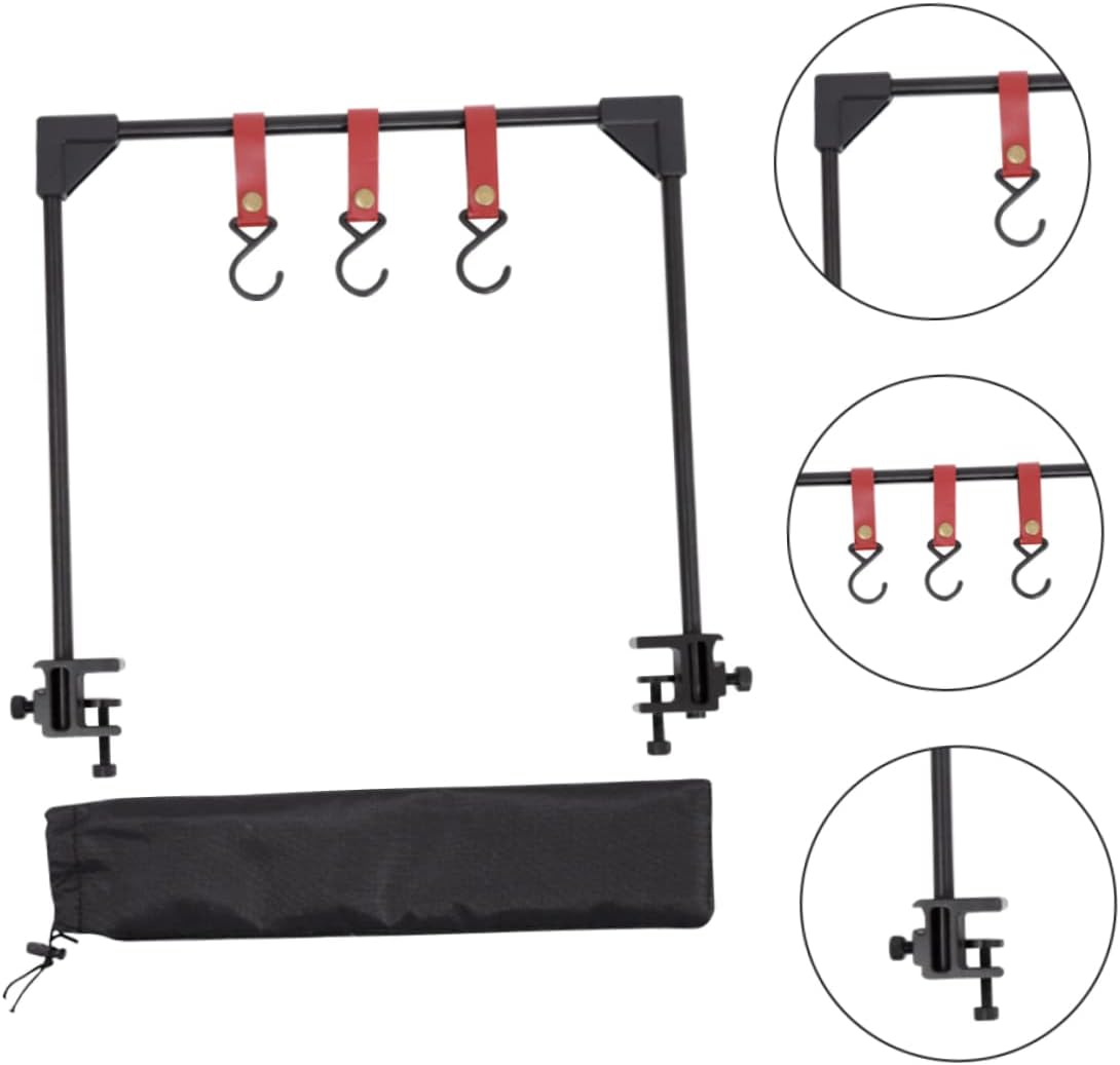 1set Aluminum Alloy Camping Rack Lightweight Portable Hanging Storage Hanger for Outdoor Activities Travel Hiking Fishing and Gatherings Black Detachable Design