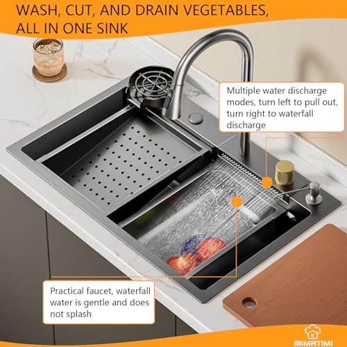 Fregadero de cocina con cascada Flying Rain anti-salpicaduras en acero inoxidable 5