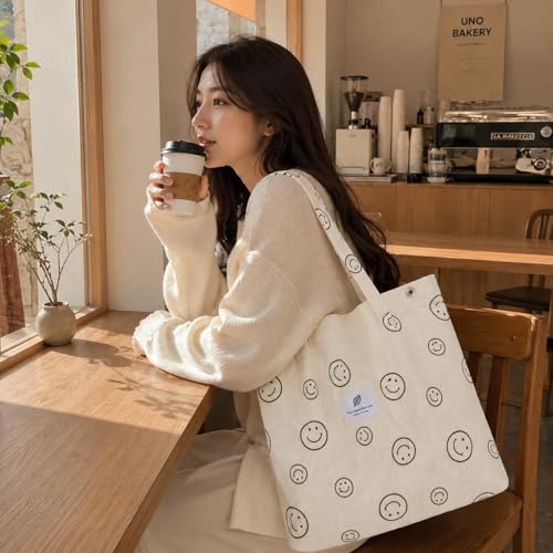 Image of Street27 Korean Canvas Corduroy Tote Bag Casual Work Shoulder Handbags | Multi-Purpose Bag |Sturdy Canvas Bag with Large Capacity | Shopping Bag for Office, College & Daily Use