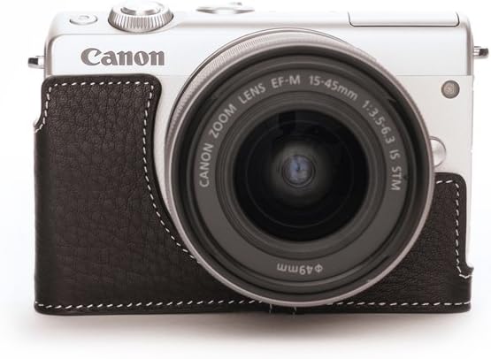 Handmade Genuine Real Leather Half Camera Case Bag Cover for Canon EOS M100 Black color
