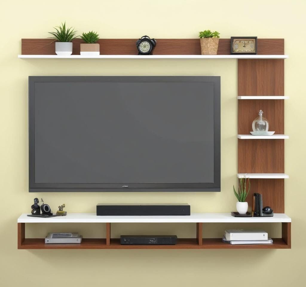 RusticAura Designer C-Shape TV Stand | Wooden Entertainment Unit | Wall Shelf for Living Room & Bedroom-image-28