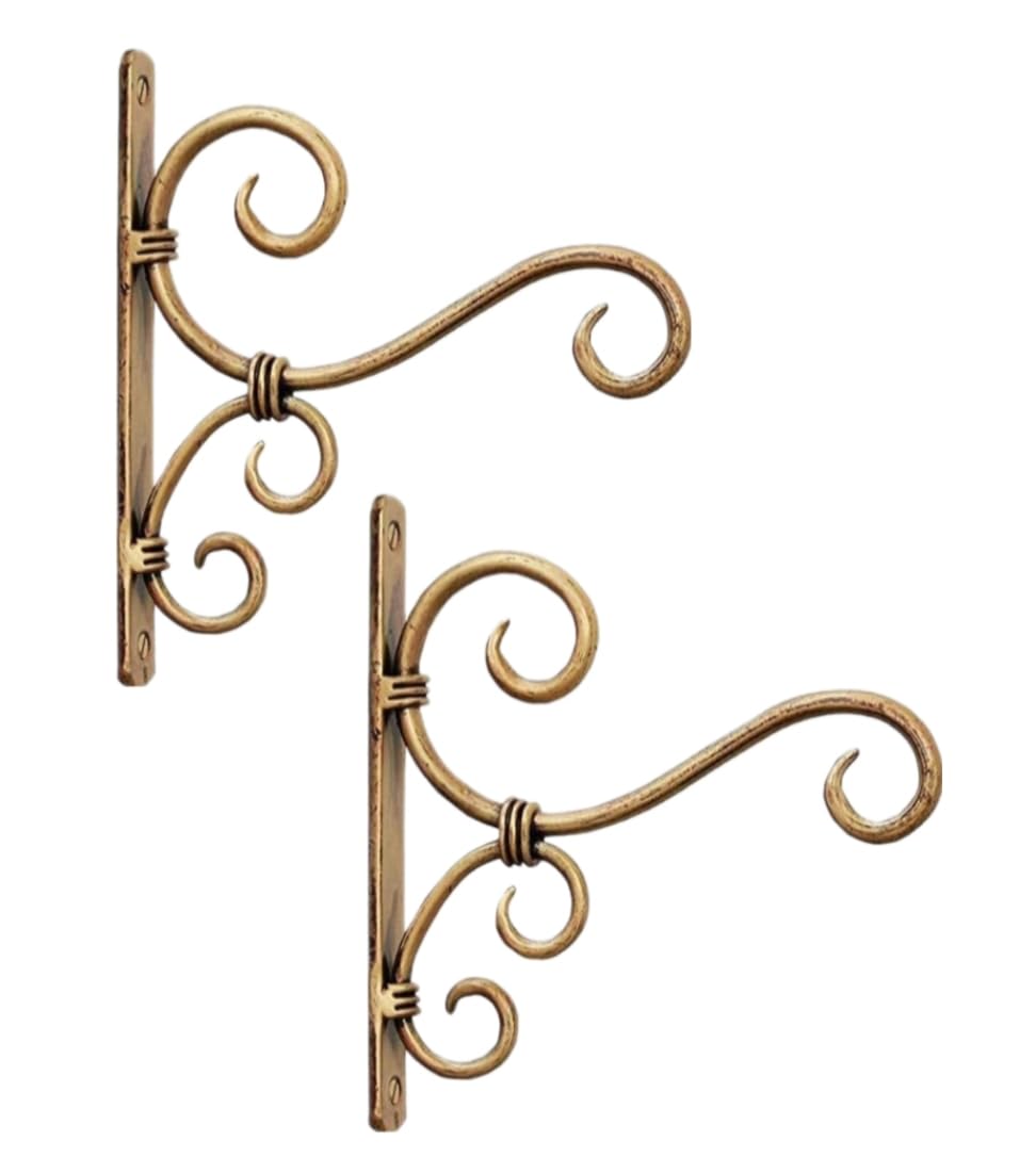 Indian Trust Arts Antique Design Golden and Black Shades Metal Hooks Hangers Brackets for Wall Hanging Planters,Plants,Flower Pots and Other Hanging Items (Set of 2)-image-1