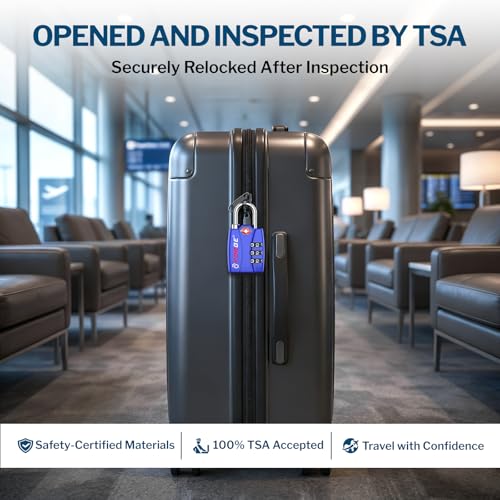 Image of Forge Open Alert TSA Approved Luggage Locks - 3 Digit Combination, Easy Read Dials, Zinc Alloy Body (Blue 4Pk)