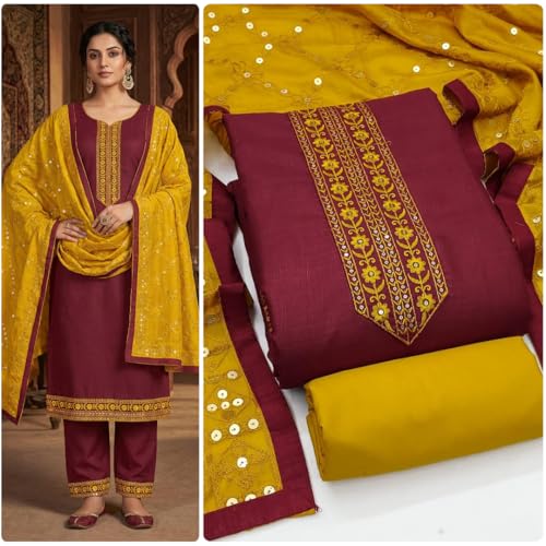 Image of HMP Fashion Womens Bombay Cotton Embroidery Tie Cotton Unstitch dress Material With Chanderi lace bordered Dupatta