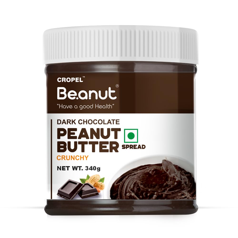 Beanut Dark Chocolate Crunchy Peanut Butter 340gm | 18gm Protein | 100% Vegan Peanut Butter, 100% Pure Roasted Peanut | High in Protein Spread, Gluten & Cholesterol Free, Nut Butter