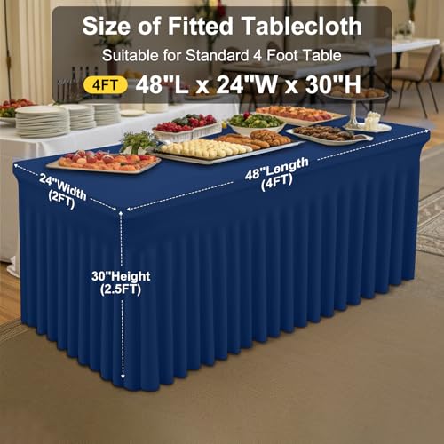 Image of Smiry Spandex Elastic Fitted Table Cloth Skirt for 4FT Rectangle Table | Stretch Washable Table Cloth, Banquet Table Cover for Wedding, Party, Indoor & Trade Shows, (Navy, 48Lx24Wx30H)
