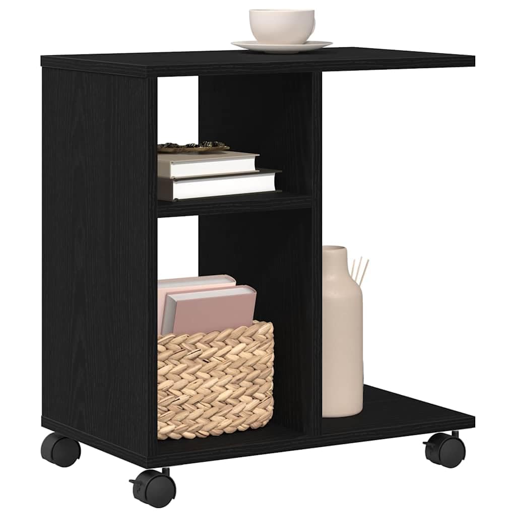 Mesa auxiliar con estante y ruedas, aspecto de roble negro, 50 x 30 x 55 cm, superficie de almacenamiento para salón, sofá, sillón, dormitorio, pasillo, con espacio de almacenamiento y