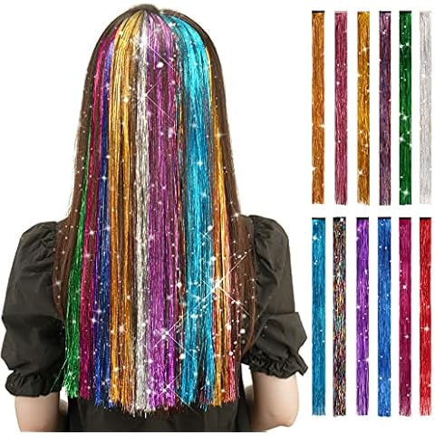 Extensiones de Cabello Tinsel de Colores con Clip 12 Piezas Cover