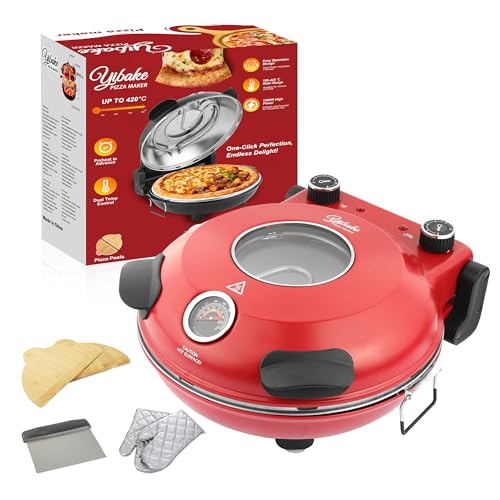 YIBAKE Pizzaofen elektrisch, 1200W Pizzabäcker in 4-Min-Pizza, 31cm Feuerfeste Pizzastein, Max...