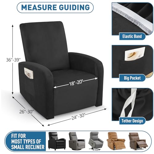 Image of ZNSAYOTX 2026 Velvet Small Recliner Cover 3-Piece, Luxury Plush Recliner Chair Covers with Elastic Band & Ties Stay in Place, Stretch Reclining Slipcover for Lazy Boy Soft Washable (Black)