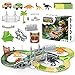 EXTSUD Pista Macchinine Dinosauri Giocattolo Set 197 Pezzi Giochi Bambini con Blocchi Traccia Pista da Corsa Flessibile a Tema Parco Giurassico Giochi Auto Veicoli per Bambini Ragazzi 3 4 5 6 7+ Anni
