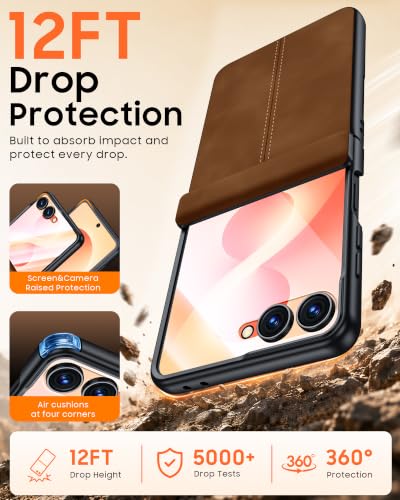 Image of for Galaxy Z Flip 8 Case with Hinge Protection & Screen Protector | Ultra-Thin PU Leather Matte PC Shockproof Cover, Slim Protective Phone Case for Galaxy Z Flip 8-Brown