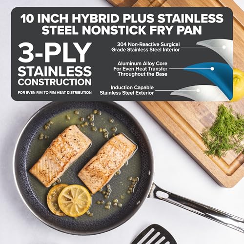 Viking 10" Hybrid Plus 3-Ply Nonstick Frying Pan, Stainless Steel Cookware, Silver - Image 3