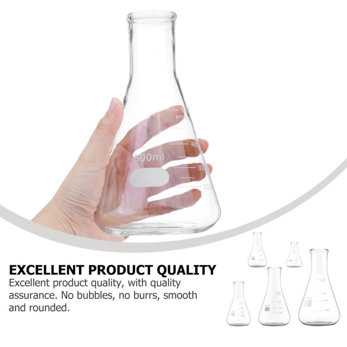 5pezzi Beute Coniche in Vetro Borosilicato Matracci con Fondo Piatto Graduati per Esperimenti Resistenti per Laboratorio e Preparazioni
