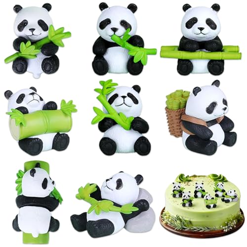 8 unidades panda figura, panda Cake Topper, mini figura Set, para decoração de jardim decoração de bolos artesanato festa presente aniversário decoração de jardim