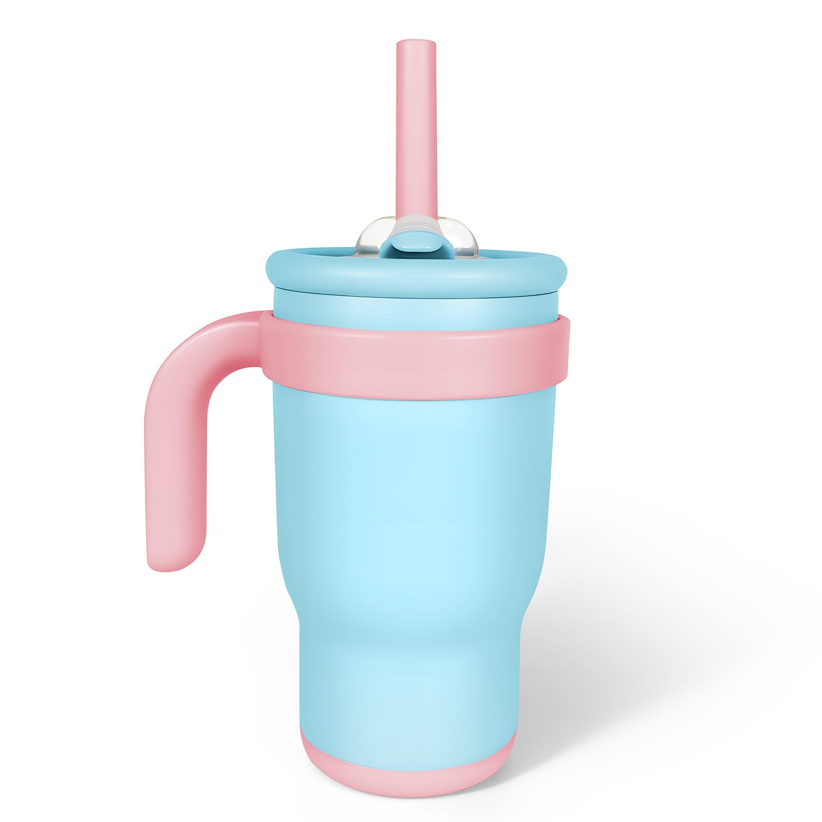 14oz/420ml Mini Trinklernbecher der 100% auslaufsicheres Stroh kleine Tasse,Silikon-Sauger Rutschfester Boden Geschenk, Reise Graduierung Geschenk(Blau Rosa)