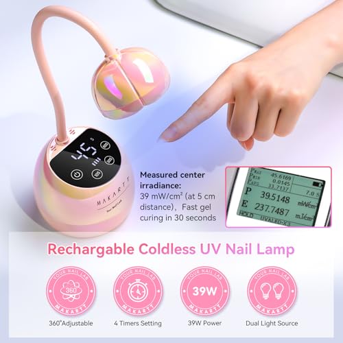 Image of Makartt UV LED Nail Lamp - Gooseneck UV Light for Nails Cordless Rechargeable USB 39mW /cm Dryer LED Lamp with Auto Sensor 4 Timer Settings Fast Curing for Nail Art Polish (Glazed Pink)