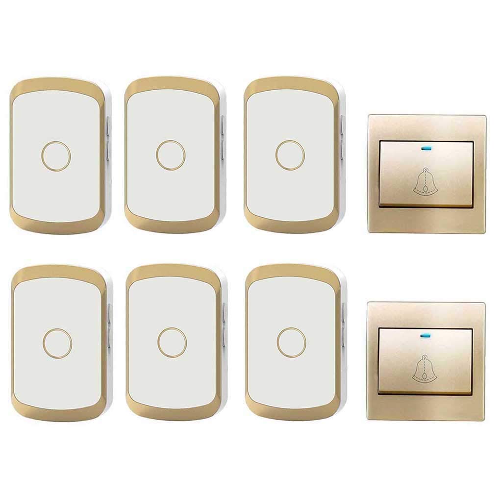 Timbre Inalámbrico para Puerta, Timbre De Casa AC 2 Transmisores 6 Receptores 36 Melodías Musicales / 4 Niveles De Ajuste De Volumen, Distancia De Transmisión De 300M (984FT),Oro