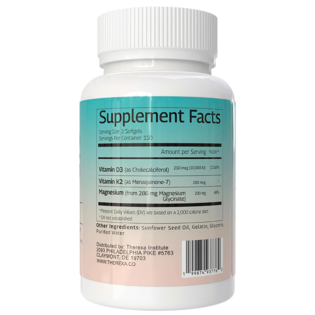 Vitamin D3 K2 10000 IU Magnesium Supplement - Extra Strength with 10,000 IU Vitamin D3 + K2 MK-7 200 mcg and Magnesium Glycinate Supplements Complex - 300 Softgels — Amazon image 6
