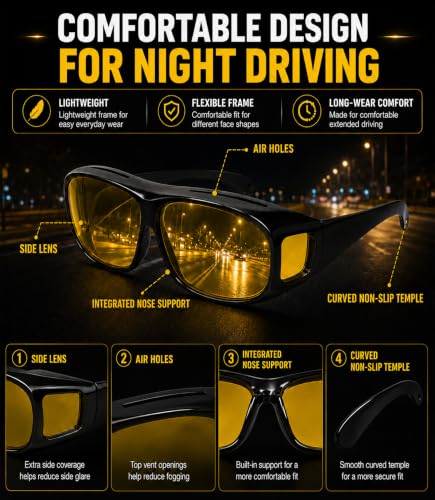 Image of Polarized Night Driving Glasses, Fit Over Glasses for Men & Women