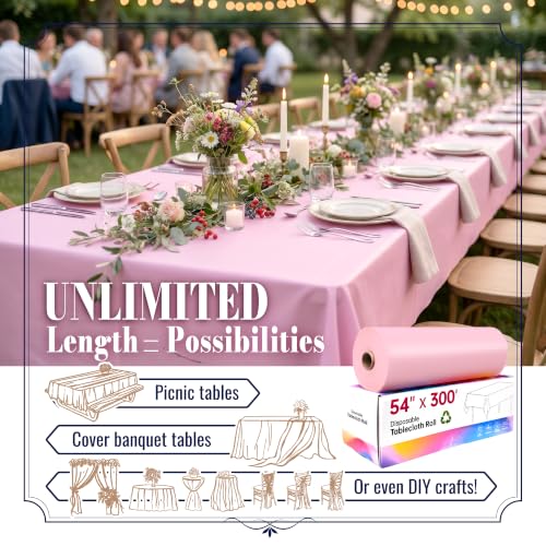 Image of Plastic Table Cloth Disposable, 54IN X 300FT Disposable Tablecloth Roll