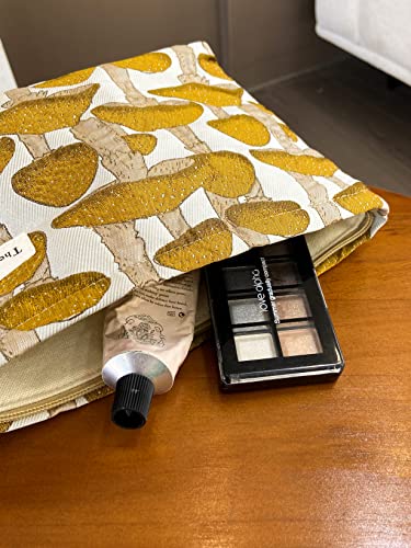 The Summer Swan | Large Aesthetic Makeup Bag | Floral Makeup Bag | Mid-Day Clutch | Period Kit Bag | Hygiene Bag | Skincare Bag | Cute Makeup Bag (Mushroom Yellow) #TOP6