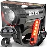 BLITZU Gator 320 Bike Lights, Bicycle Light Front and Back for Night Riding. USB-C Rechargeable Headlight Rear Taillight & Bell Set. Cycling Accessories Men Women Kids. Gift for Dad, Mom, Boys, Girls