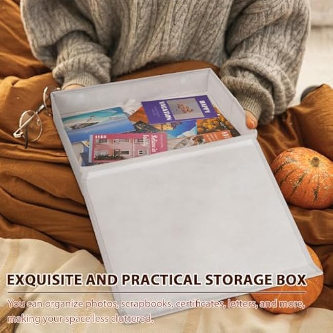 Decorative Photo Storage Box, Photo Boxes Storage with Lids Keepsake Box to Store Pictures, Envelope, Scrapbook Supplies Comes with Business Card Frame to Mark (Large)