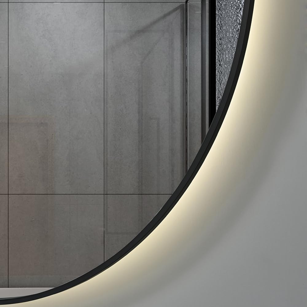 Miroir Salle de Bain LED Rond 90cm Anti buée avec Cadre Noir LB-4647BA -LuxuryBain