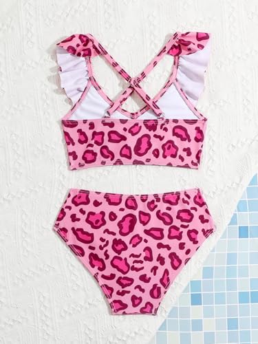 WDIRARA Toddler Girl's 2 Piece Cute Leopard Print Bikini Set Ruffle Swimsuit Criss Cross Bathing Suits2