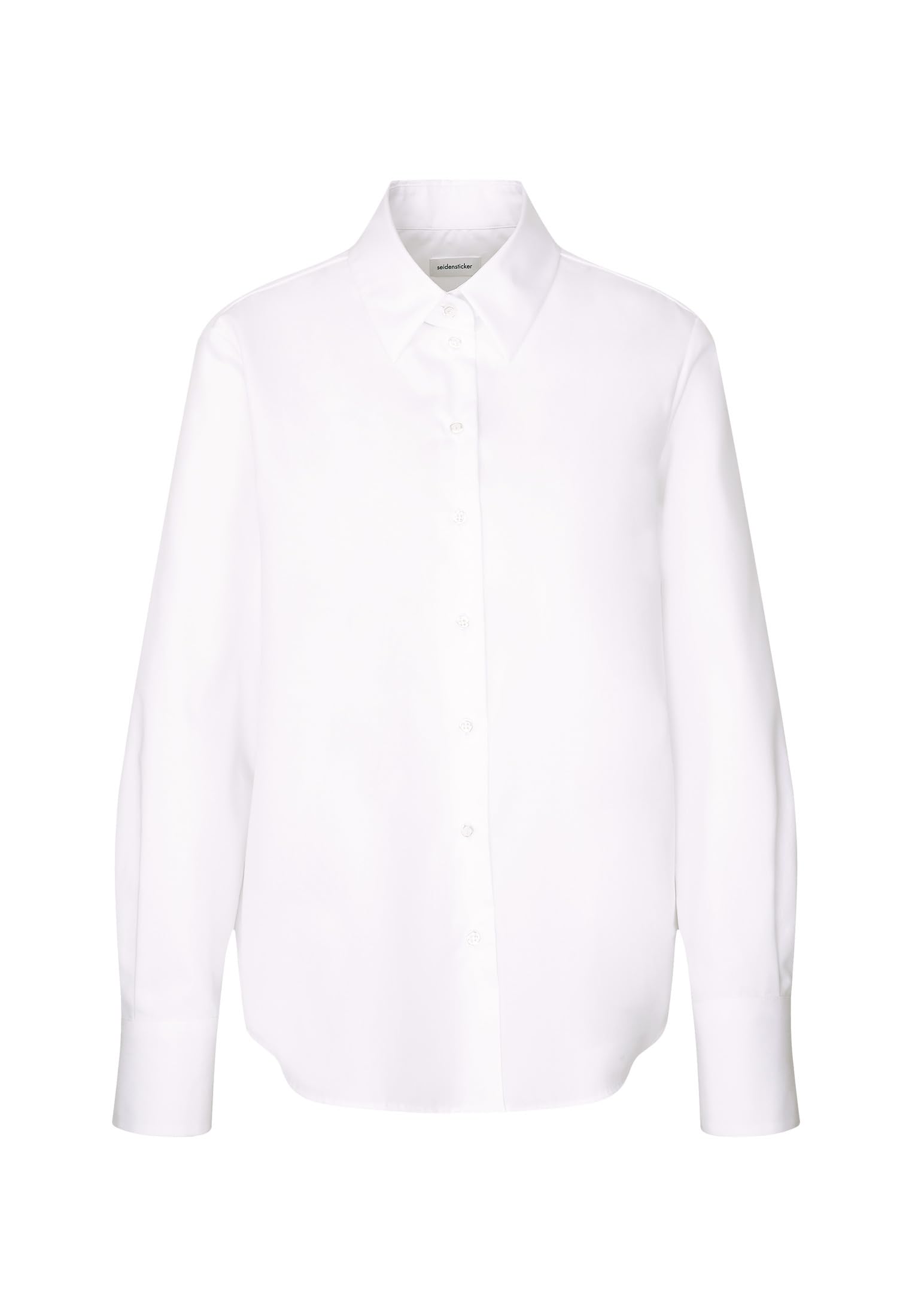 SEIDENSTICKER Hemdbluse Uni: 1/1 Kragen, Langarm, Regular Fit, Weiß, 100% Baumwolle