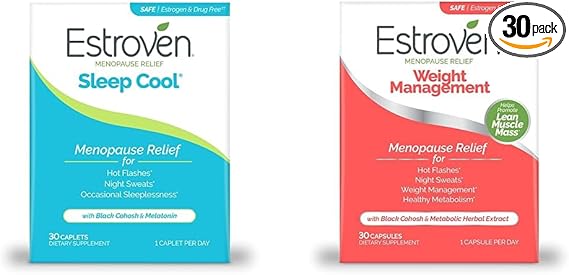 Estroven Sleep Cool for Menopause Relief, Sleep Support Supplement, 30 Count Weight Management for Menopause Relief - 30 Count, Drug-Free & Gluten-Free Night Sweats & Hot Flash Relief