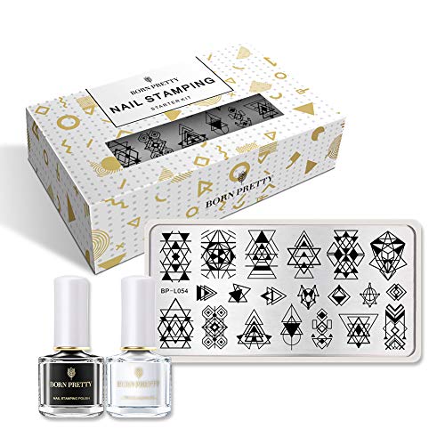 BORN PRETTY Nail Stamping Kit Nail Stamping Starter Kit 2 Bottles Stamping Nail Polish Stamping Plate Nail Stamper Scraper Set 1