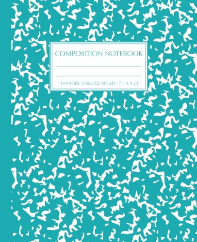 Teal Aesthetic Composition Notebook: Blue Turquoise Marble College Ruled Journal for School and Creative Writing, Back to School Supplies for Students &Teens image 2