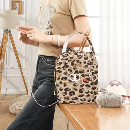 Image of Tatenale Crochet Bag Yarn Bag Knitting Project Bag with Pockets and Handle Portable Yarn Storage Organizer Tangle Free 8.3x11 InchLeopard Skin Print18