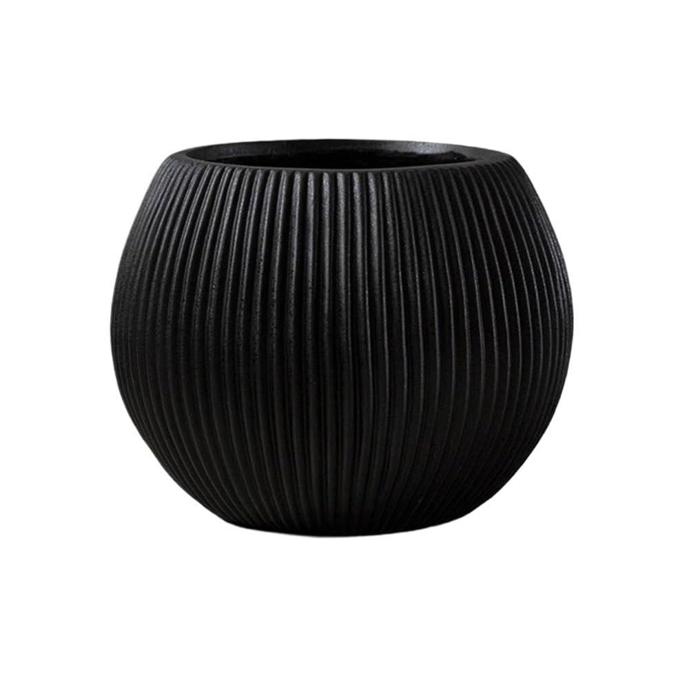 HLHLOP777 Flower Pot Round Scrub Flower Pot with Stripes Magnesium Clay Planter for Indoor Outdoor House Plants, Succulents, Flowers