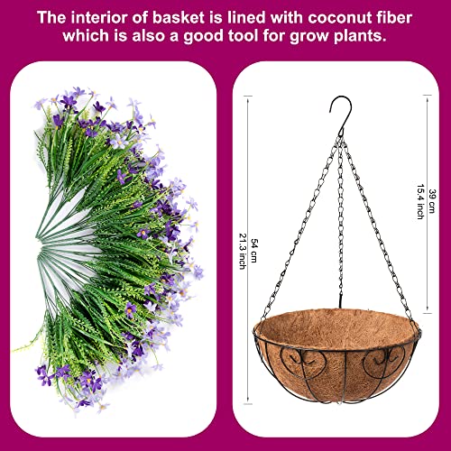 Ammyoo Artificial Hanging Flowers With Basket, Artificial Violets Arrangement,Orchids Fake Plants In 12 Inch Coconut Lining Basket For Patio Garden Porch Deck Decoration #TOP4