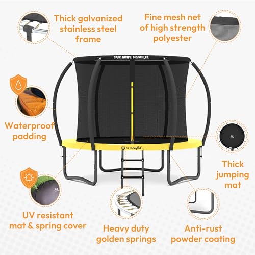 Image of JUMPZYLLA Trampoline Outdoor 8FT 10FT 12FT 14FT 15FT 16FT with Enclosure and Ladder, ASTM Approved Recreational Trampoline for Kids and Adults, Anti-Rust Coated Frame