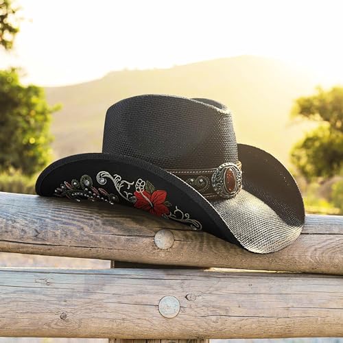image for FLUFFY SENSE. Cowboy Hats for Women and Men Straw Western Hat Embroide