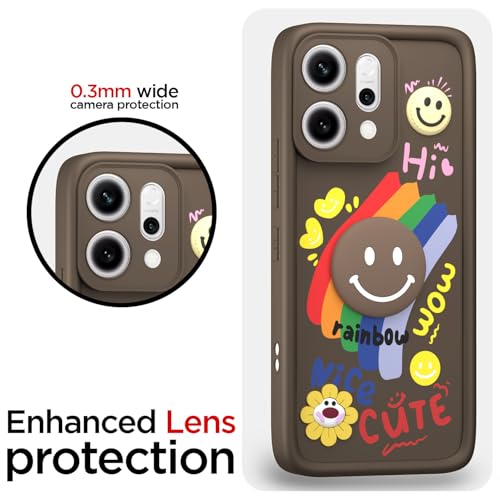 Image of Pikkme Back Cover for Oppo Reno 14 Pro 5G | Soft Silicone| Cute Rainbow Smile & 3D Cartoon Flower Design | Shockproof Raised Camera Protection Bumper Case (Brown)