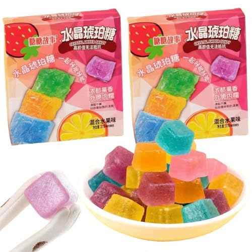 SntCrave Gem Crystal Candy 2 Boxes | Fruit Flavoured Hard Candy with Soft Center | Handmade Japanese-Style Kohakutou | Crispy Shell Chewy Centre (Strawberry Mango Lemon) 32g x 2