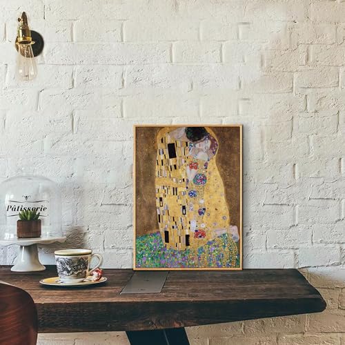 crmotu Vintage Framed Wall Art, Abstract Classical Portrait Canvas Painting, Lover Kiss Gold Art Prints, French Country Wall Pictures for Living Room Bedroom Kitchen Decorations Office Artwork 12x16in