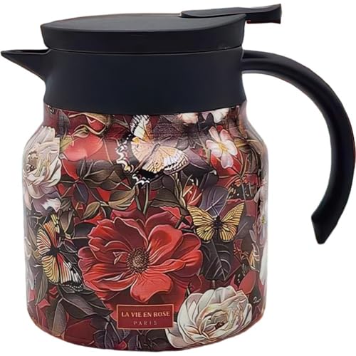 Vobumix Teiera Isolata, Brocca tè con Motivo Floreale Vintage, Teiera Termica per Uso Domestico di Grande capacità, Caraffa Termica per caffè per Bevande Calde