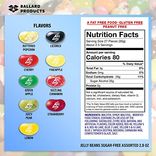 Jelly Belly Sugar Free Jelly Beans Assorted Flavors Pack Of 4-4 Bags Of Sugar Free Candy Jelly Beans - 2.8Oz Each - Sugarless Candy For Diabetics - Bundle With Ballard Products Pocket Bag #TOP1