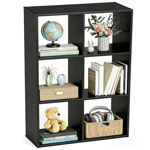 Image of HealSmart 6 Cube Storage Organizer, 3 Tier Stackable Bookshelf, Open Cube Bookshelf with 3 Removable Back Panels, Suitable for Living Room, Bedroom, Home Office, 36 inch L X 11.6 inch W X 24 inch H, Black
